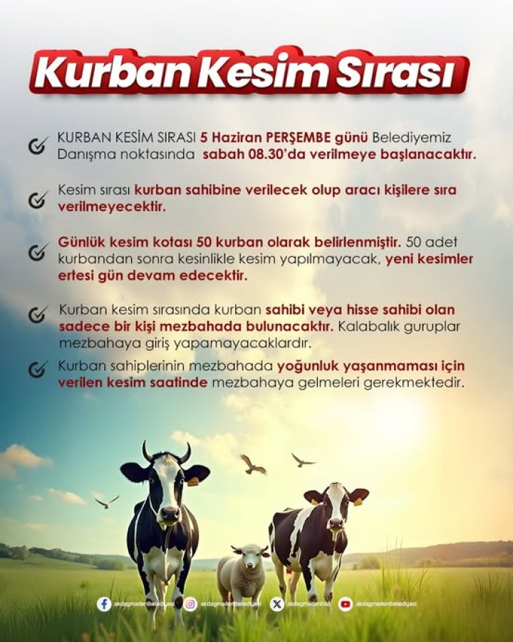 KURBAN KESİM SIRASI HAKKINDA BİLGİLENDİRME...